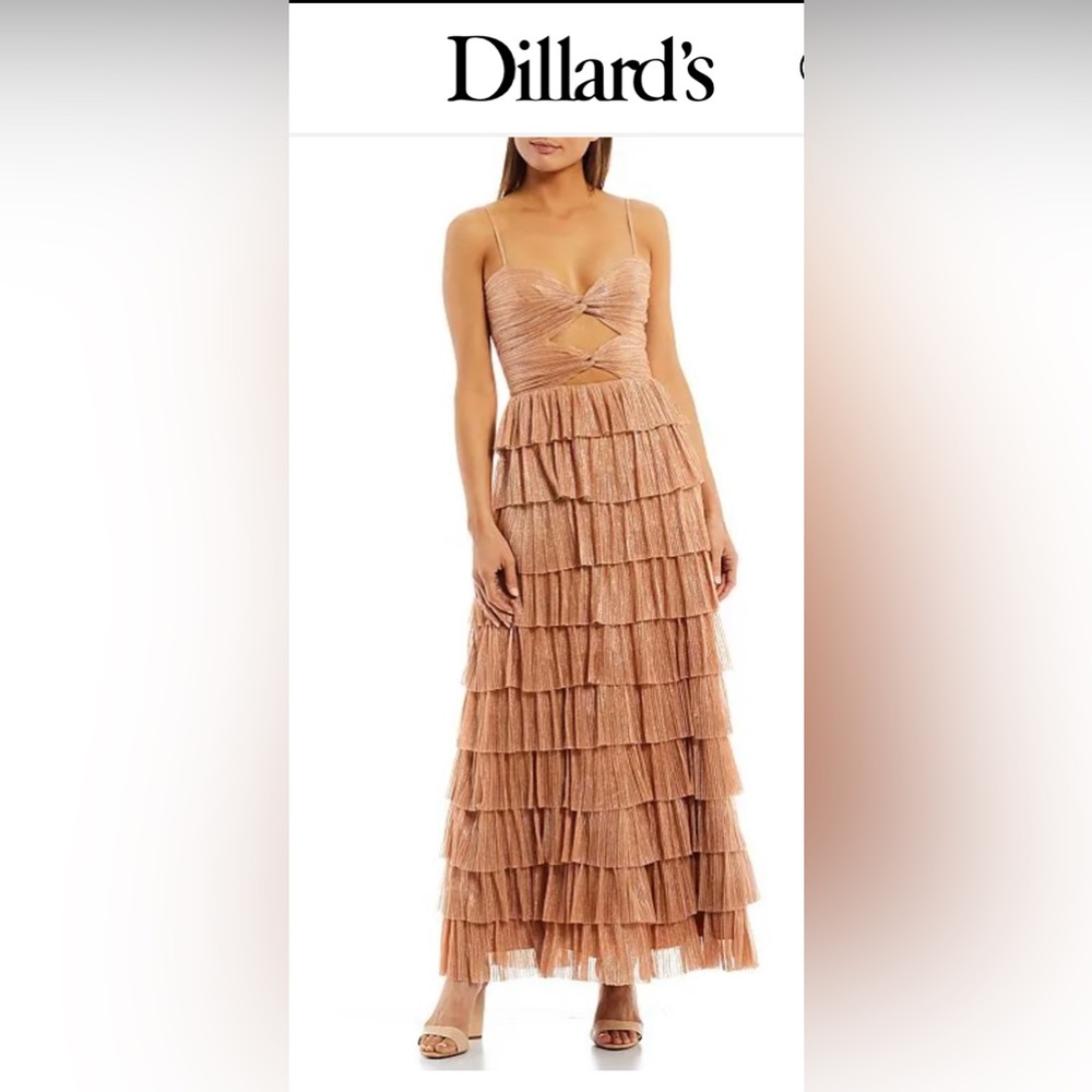 Gianni Bini Grace Metallic Plisse Sweetheart Neck Cut-Out Tiered dress SIZE:4